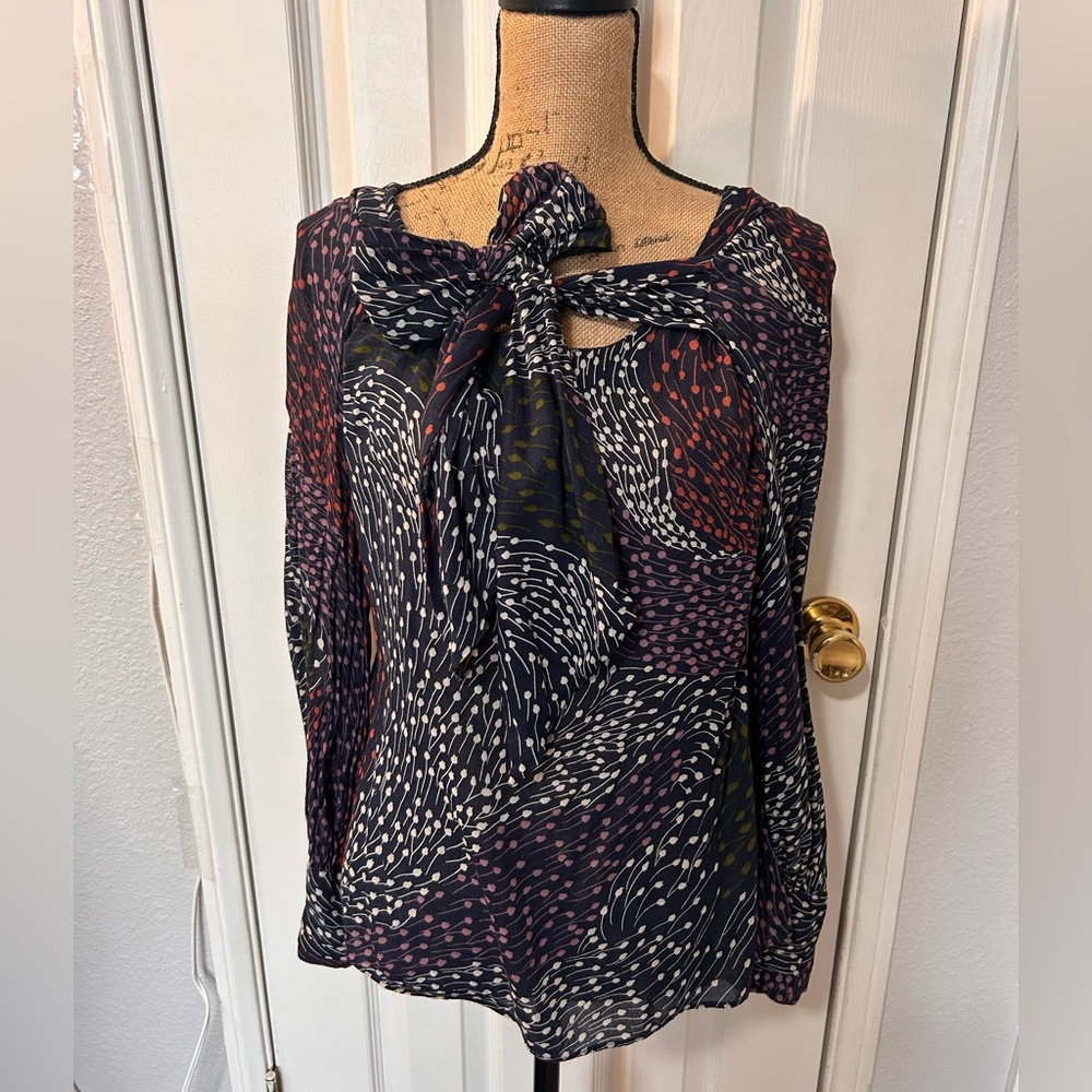 Leifsdottir Navy and Red Abstract Blouse